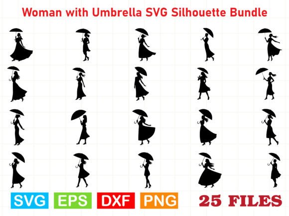 Evaluating a Woman with Umbrella Graphics Bundle for Your Shop