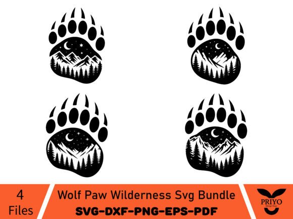 Wolf Paw Wilderness Graphics for Rustic Crafting Projects